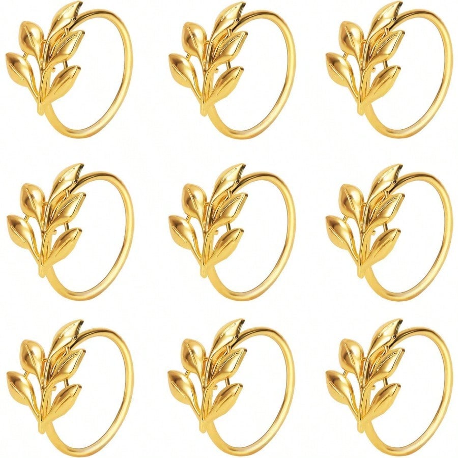 KPOSIYA Set Of 100 Leaf Napkin Rings Metal Gold Napkin Holder Table Napkin Rings For Thanksgiving Day Christmas Dinning Table Parties Everyday Ye ZiGold 100