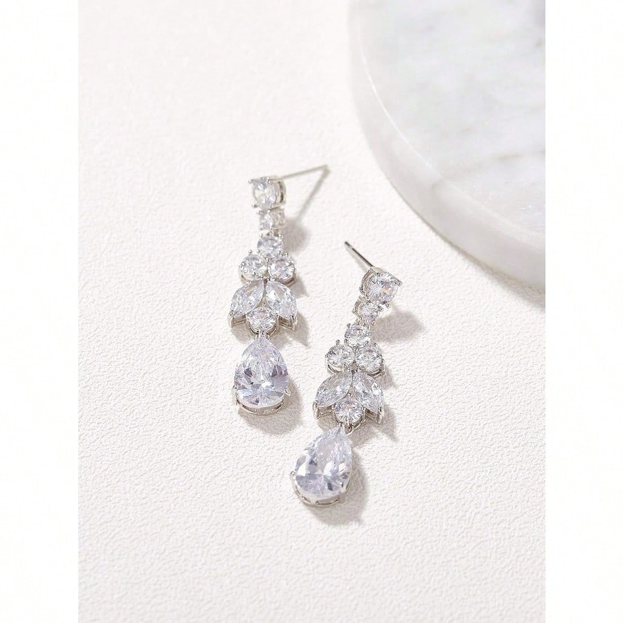 Fashion EarringTeardrop Wedding Bridal Earrings For Brides Bridesmaids Crystal Cubic Zirconia Dangle Drop Earrings For Women Prom Gifts