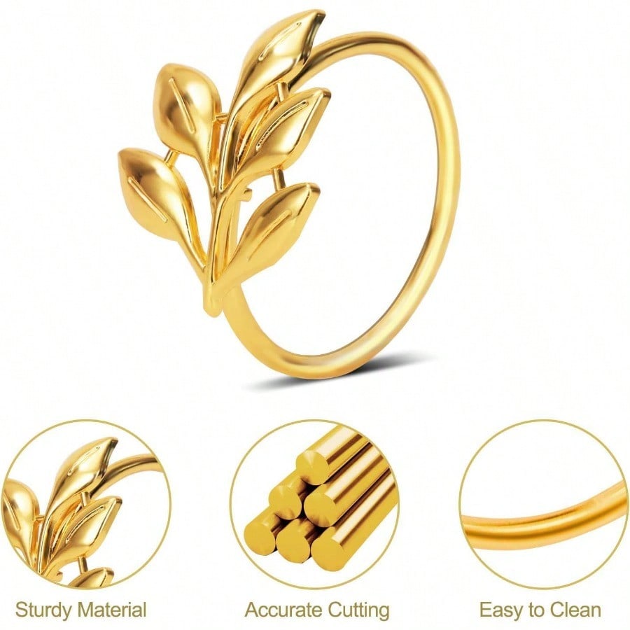 KPOSIYA Set Of 100 Leaf Napkin Rings Metal Gold Napkin Holder Table Napkin Rings For Thanksgiving Day Christmas Dinning Table Parties Everyday Ye ZiGold 100