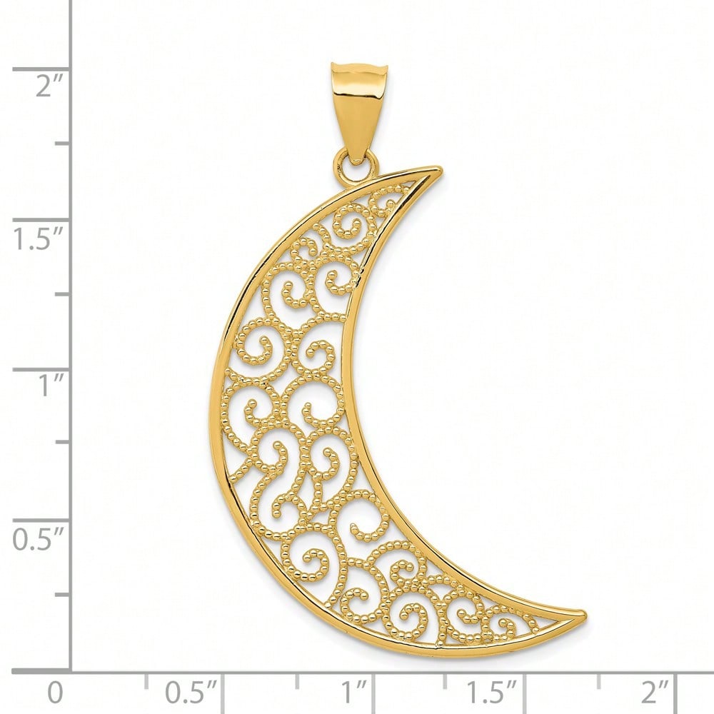 14k Yellow Gold Filigree Moon Pendant (L-1.69 Inch,W-1.18 Inch) 2.16 Gram